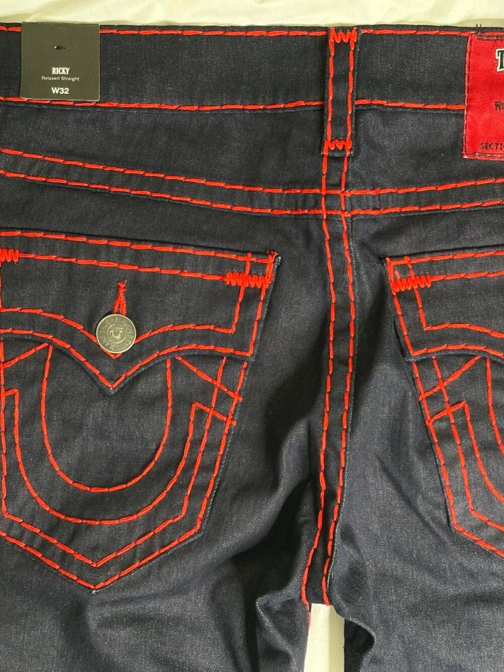 True Religion Jeans Mens 32x33 Ricky Super T Flap Rope Stitch Relaxed Straight